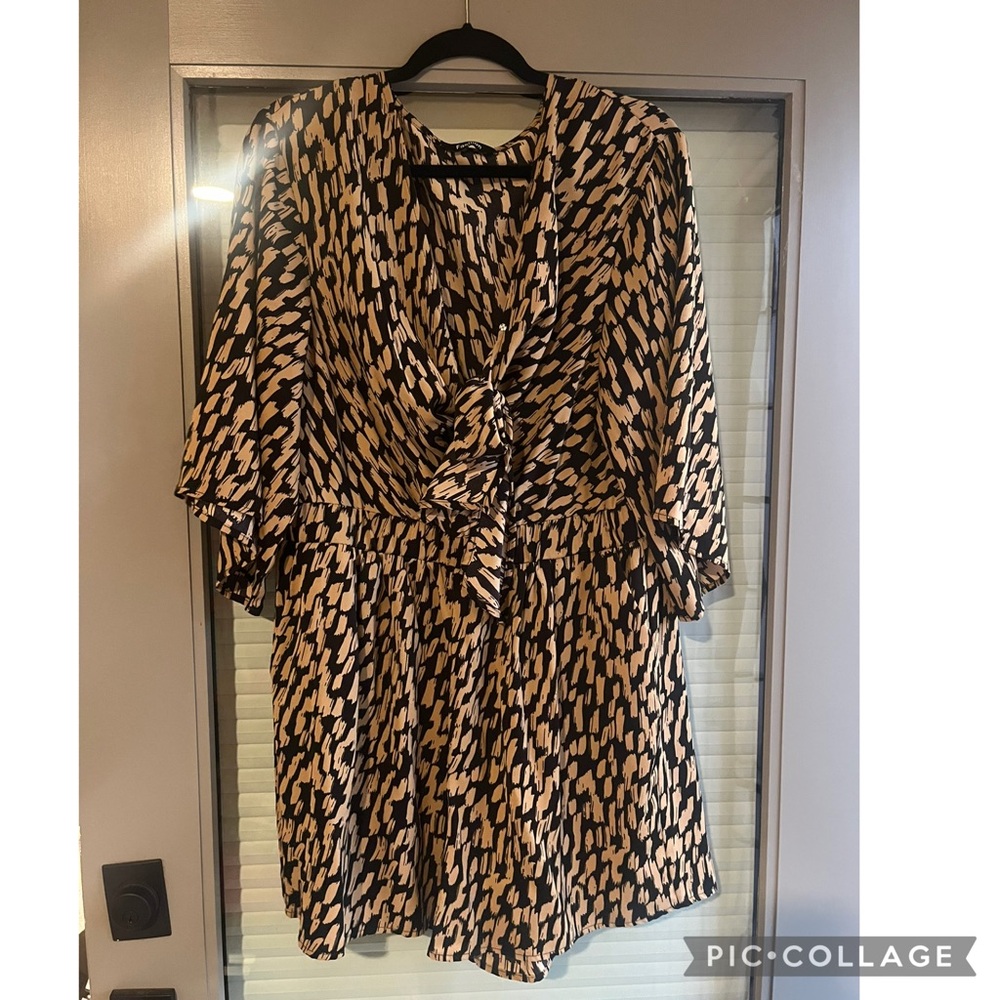 Chic Black and Cream Patterned Dress